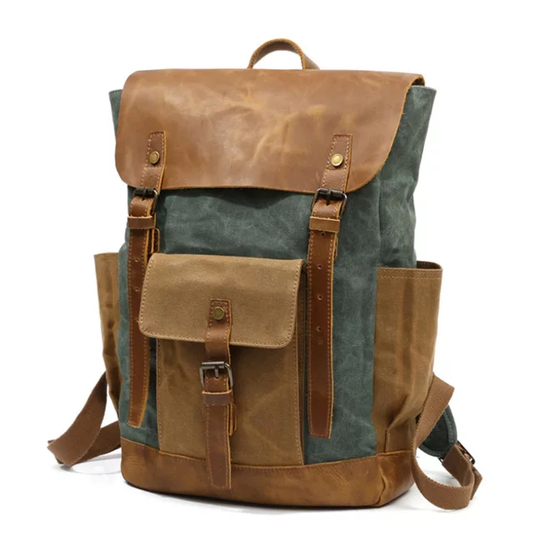 Genuine leather and waxed canvas adventure pack