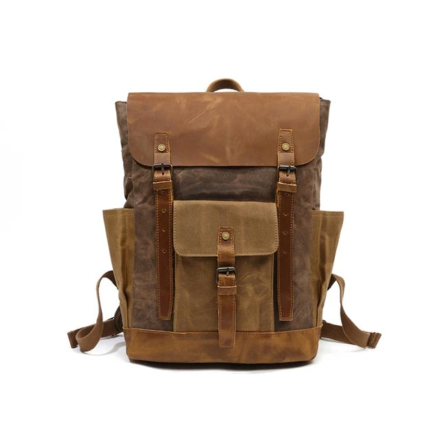Genuine leather and waxed canvas adventure pack