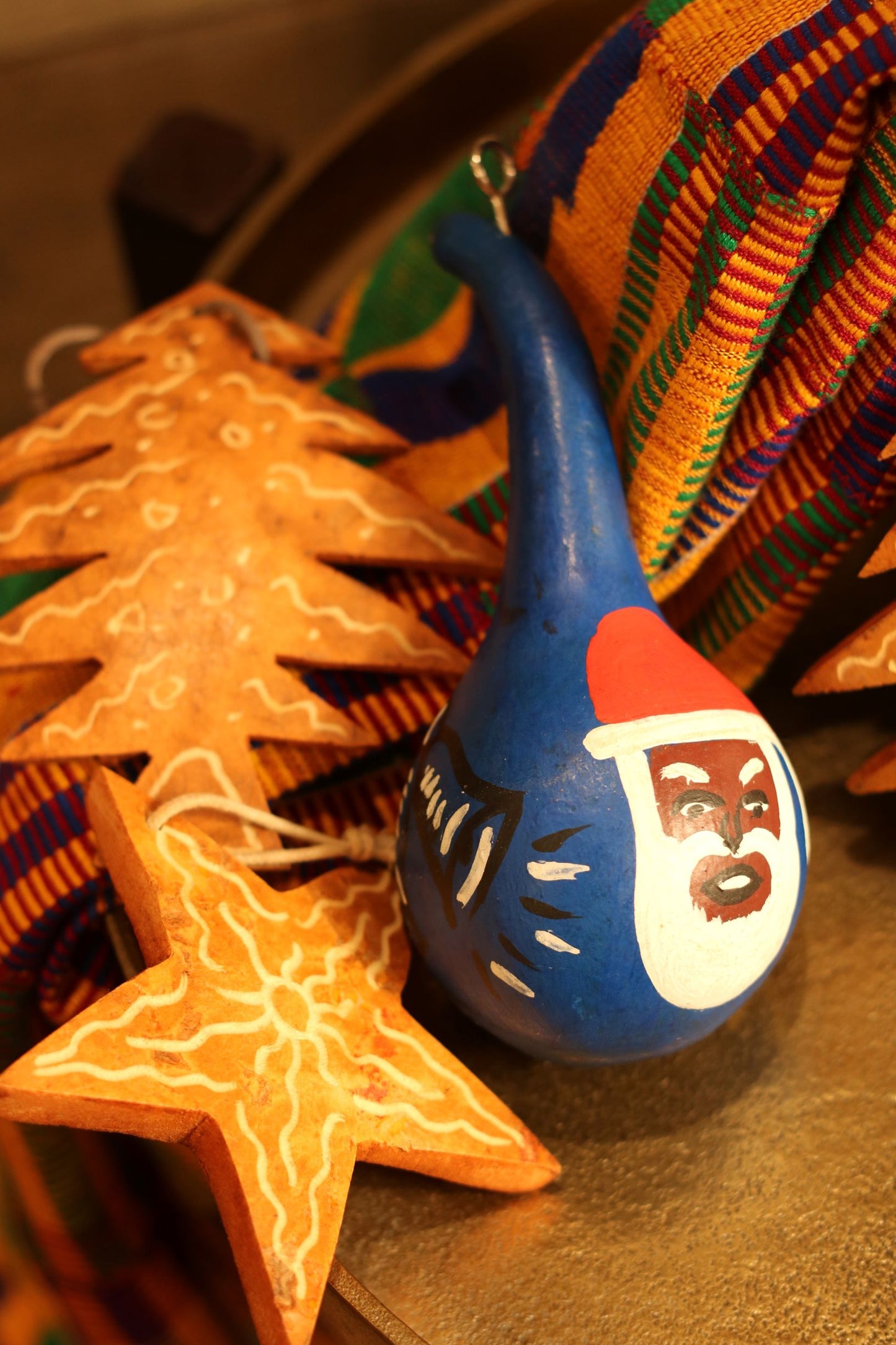 West African Calabash Hand carved and painted ornament set 3 pieces